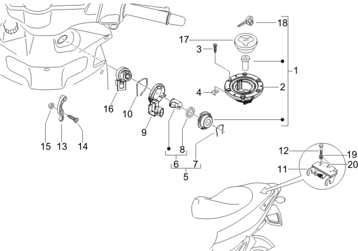 2.46 Zámky - Gilera Runner 200 VXR 4T LC 2005-2006 (ZAPM46200)