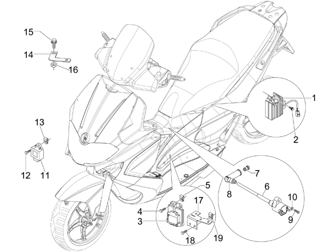 6.06 Regulátor napětí, zapalovací cívka a kabel - Gilera Runner 125 ST 4T LC 2008-2012 (ZAPM46301)