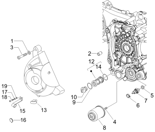 1.23 Kryt magneta dobíjení, olejový filtr - Gilera Runner 200 VXR 4T LC Race 2006 UK (ZAPM46200)