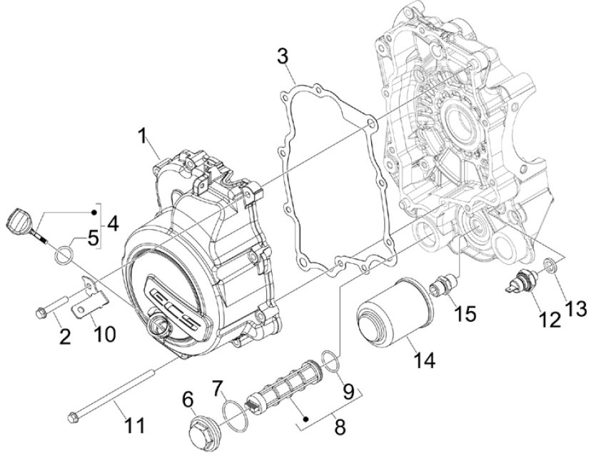 1.23 Kryt magneta dobíjení, olejový filtr - Gilera Nexus 125ie 4T LC 2009 (ZAPM35700)