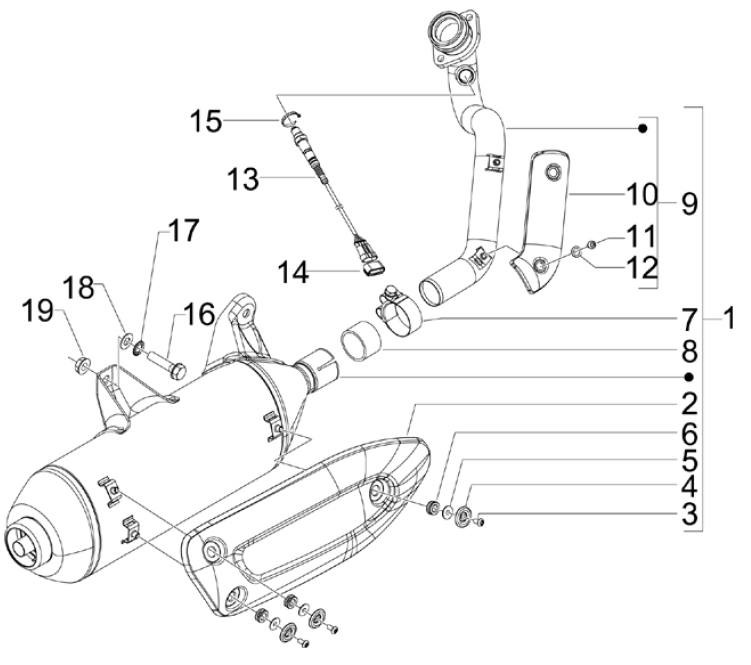 1.42 Výfuk - Gilera Nexus 300ie 4T LC 2008 (ZAPM35600)