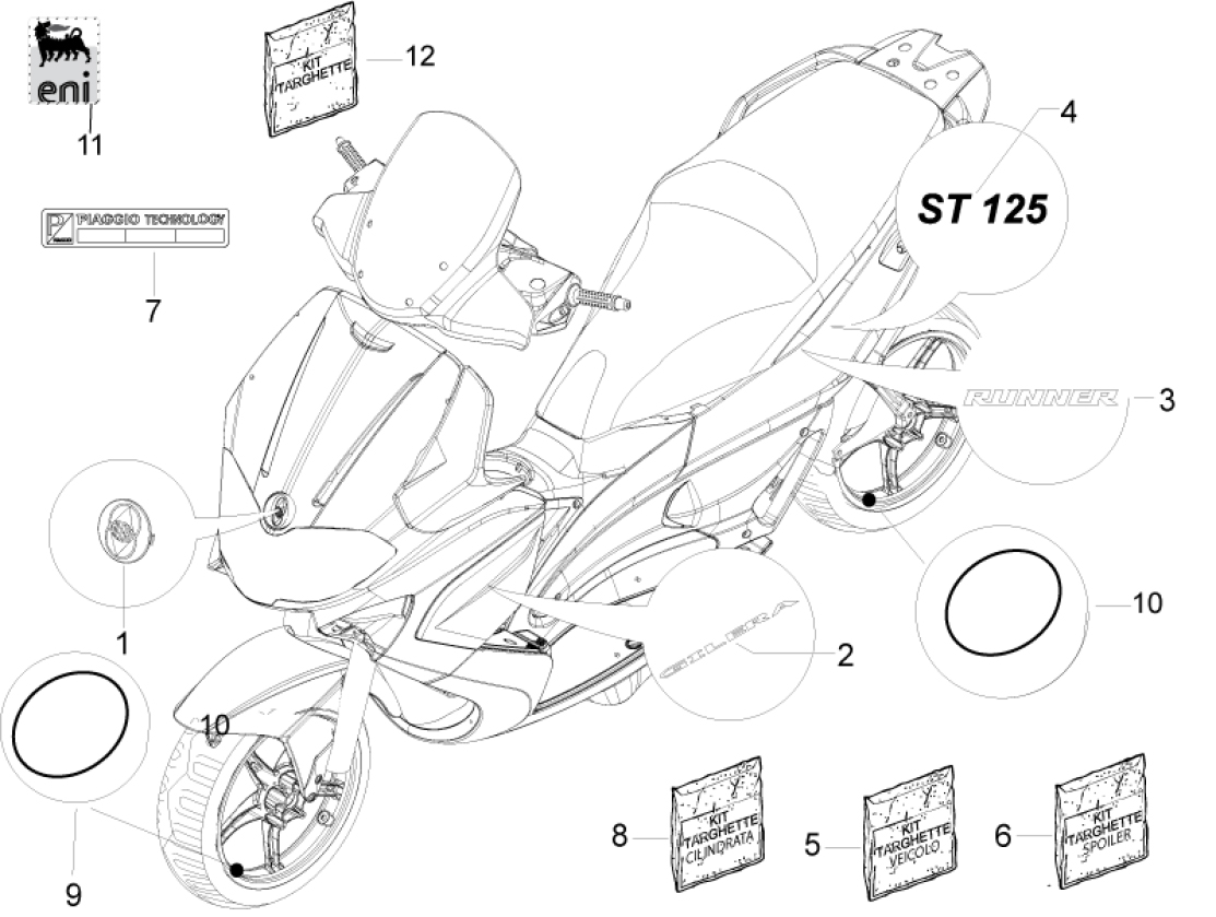 2.38 Samolepky, loga - Gilera Runner 125 ST 4T LC 2008-2012 (ZAPM46301)