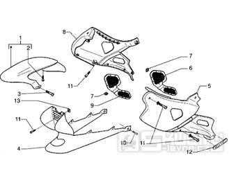 T25 Přední blatník, boční kapotáž - Gilera DNA 180ccm 4T LC do 2005 (ZAPM26000...)
