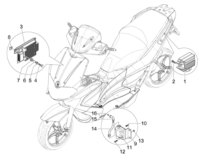 6.06 Regulátor napětí, zapalovací cívka a kabel - Gilera Runner 50 PureJet ST 2008 (ZAPC46200)