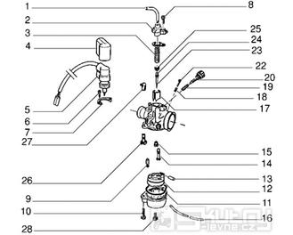 T16 Karburátor (jednotlivé díly) - Gilera DNA 50ccm 2T 1998-2005 (ZAPC27000...)
