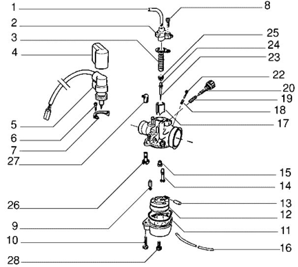 T16 Karburátor (jednotlivé díly) - Gilera DNA 50ccm 2T 1998-2005 (ZAPC27000...)