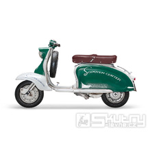 Sedlo BGM PRO Pegasus nýtované se štítkem, hnědé, pro Lambretta LI, LI S, SX, TV, DL, GP