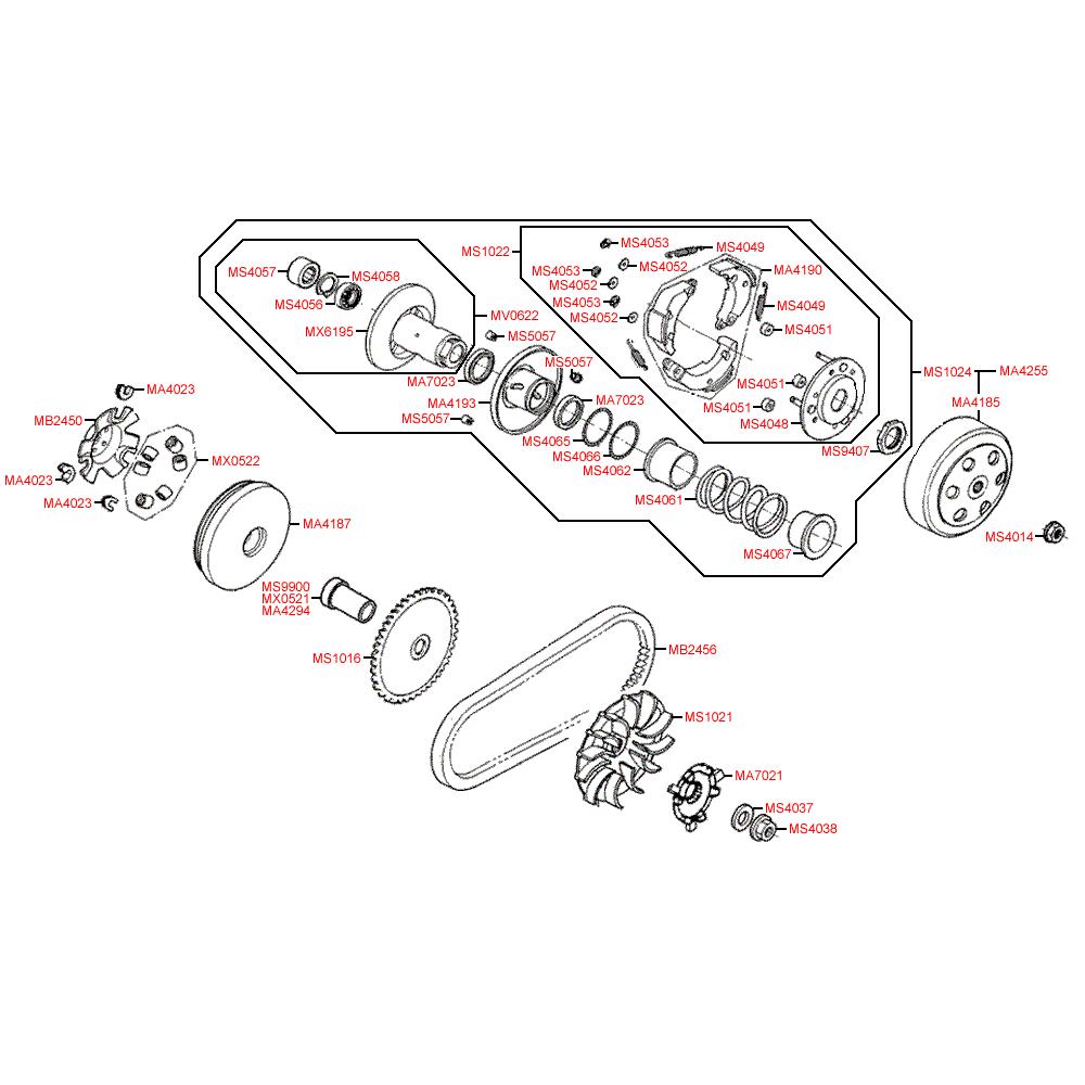 E05 Variátor kompletní - Kymco Agility 50 City 4T