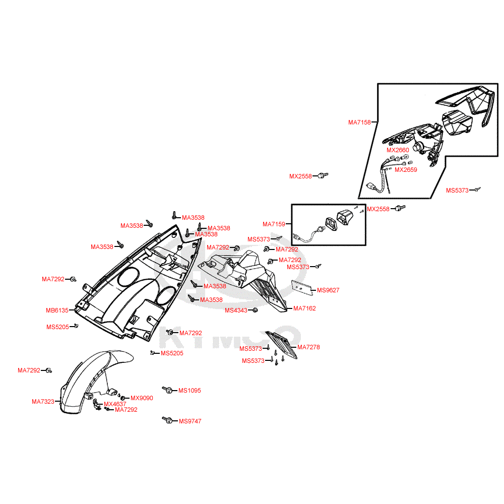 F18 Zadní světlo a kryt zadního kola pro Kymco Super 8 125 [LC2U82000] (KL25CA) KC125T-B