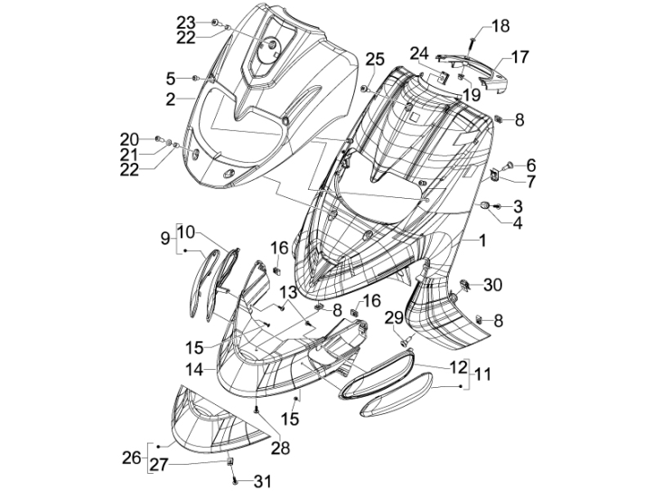 2.26 Přední plast, kapotáž - Gilera Stalker 50 Naked 2008 (UK - ZAPC40102)