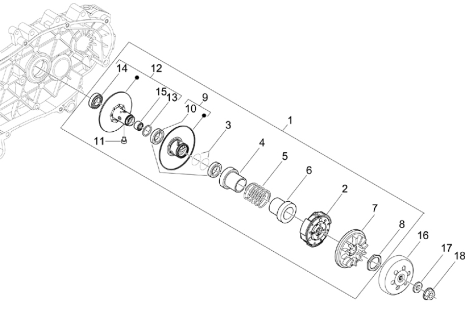 1.14 Zadní řemenice se spojkou - Gilera Nexus 125ie 4T LC 2008 (ZAPM35700)