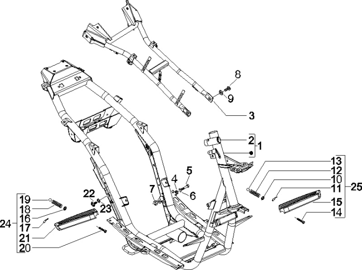 2.01 Rám, stupačky - Gilera Runner 50 PureJet 2005-2006 UK (ZAPC46200)