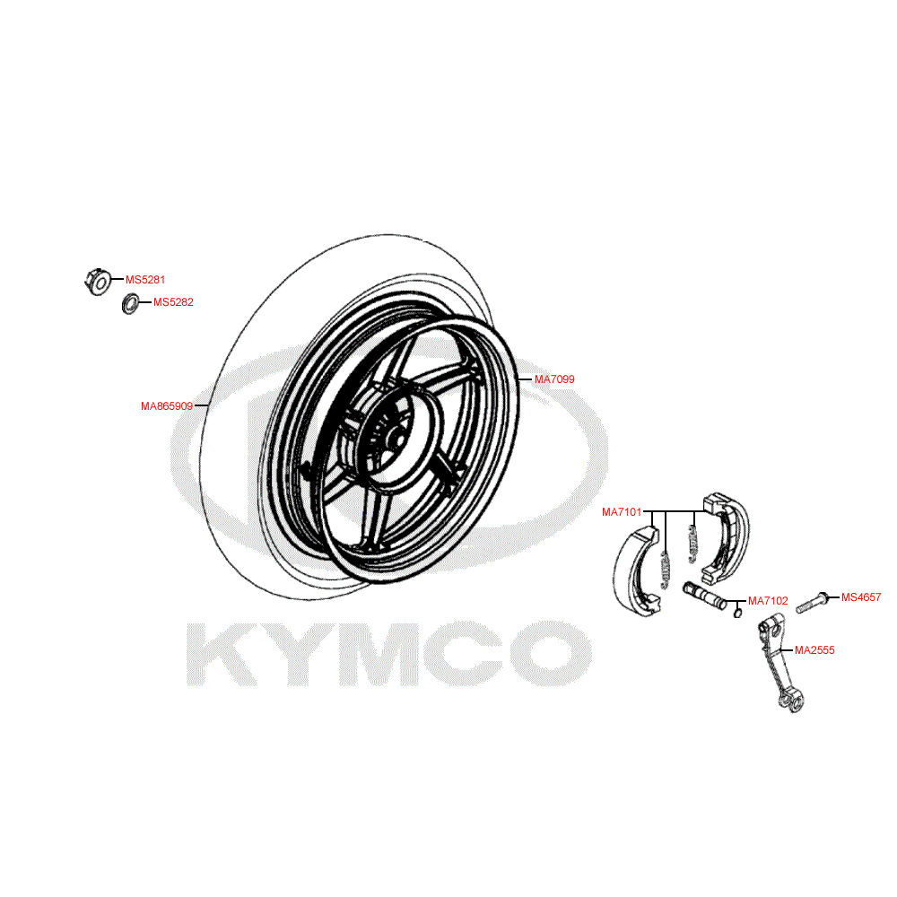 F08 Zadní kolo s brzdou pro Kymco Super 8 125 [LC2U82000] (KL25CA) KC125T-B