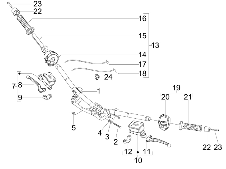 3.06 Řidítka, gripy, brzdové páčky - Gilera Nexus 125ie 4T LC 2008 (ZAPM35700)