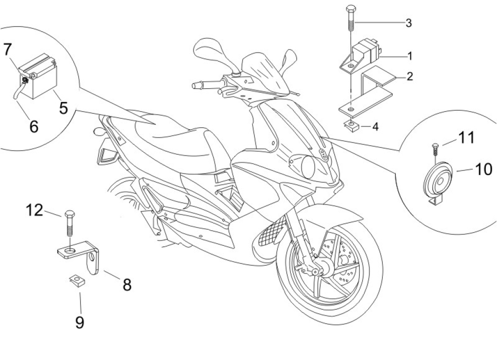 6.05 Baterie, houkačka, relé - Gilera Runner 125 VX 4T 2005-2006 UK (ZAPM46100)