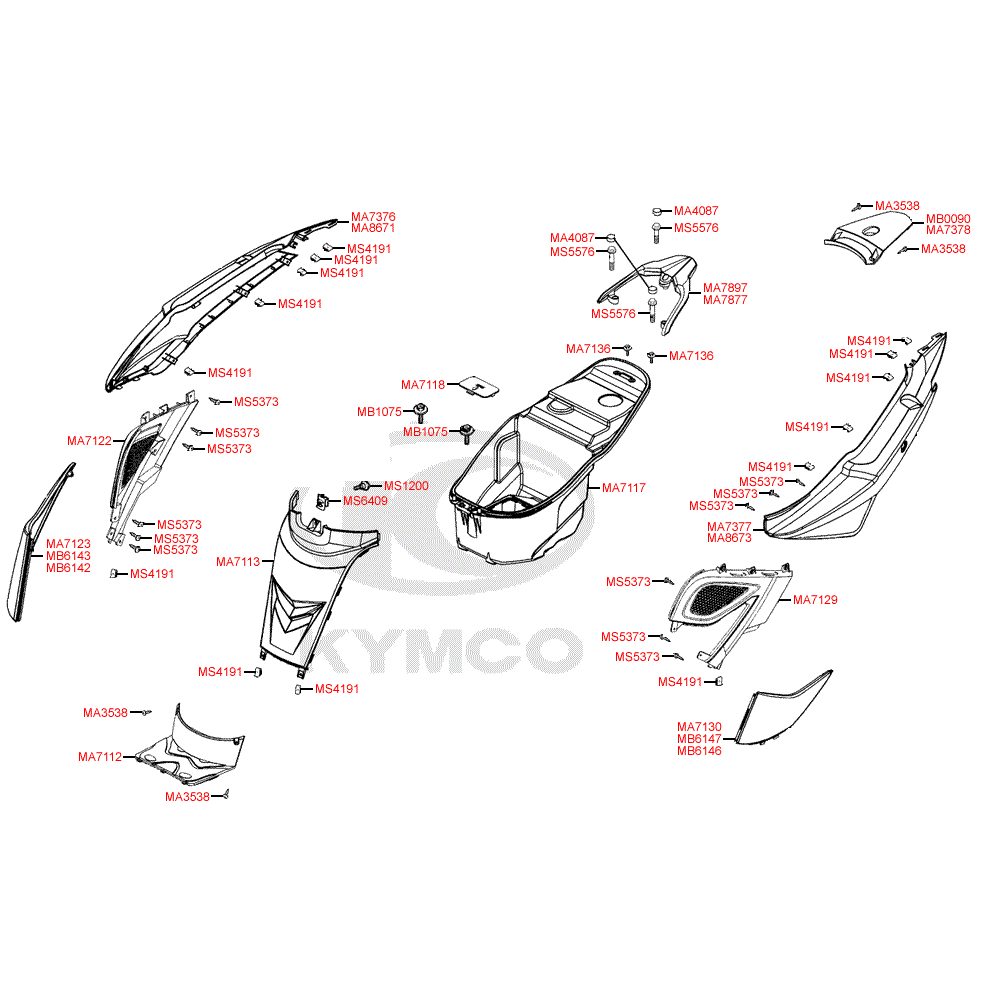 F12 Zadní kapotáž a úložný prostor na helmu pro Kymco Super 8 125 [LC2U82000] (KL25CA) KC125T-B