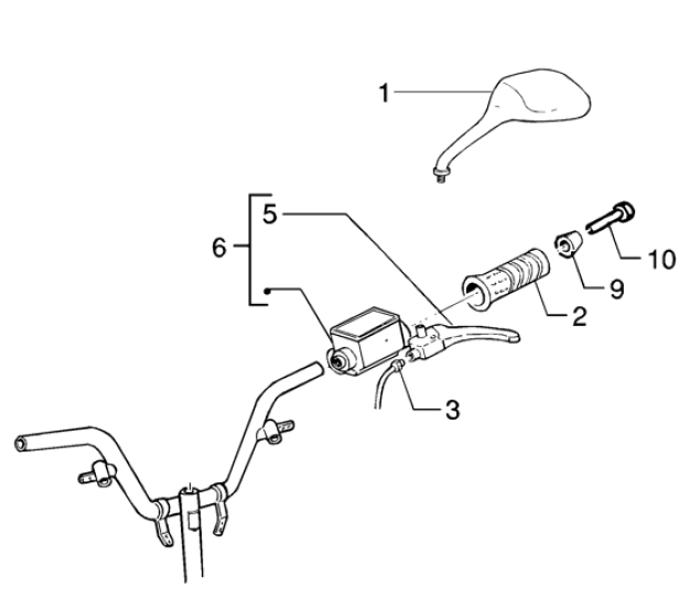 T39 Levá rukojeť, brzdová páčka, zrcátko - Gilera Runner VXR 200 4T (ZAPM24300...)