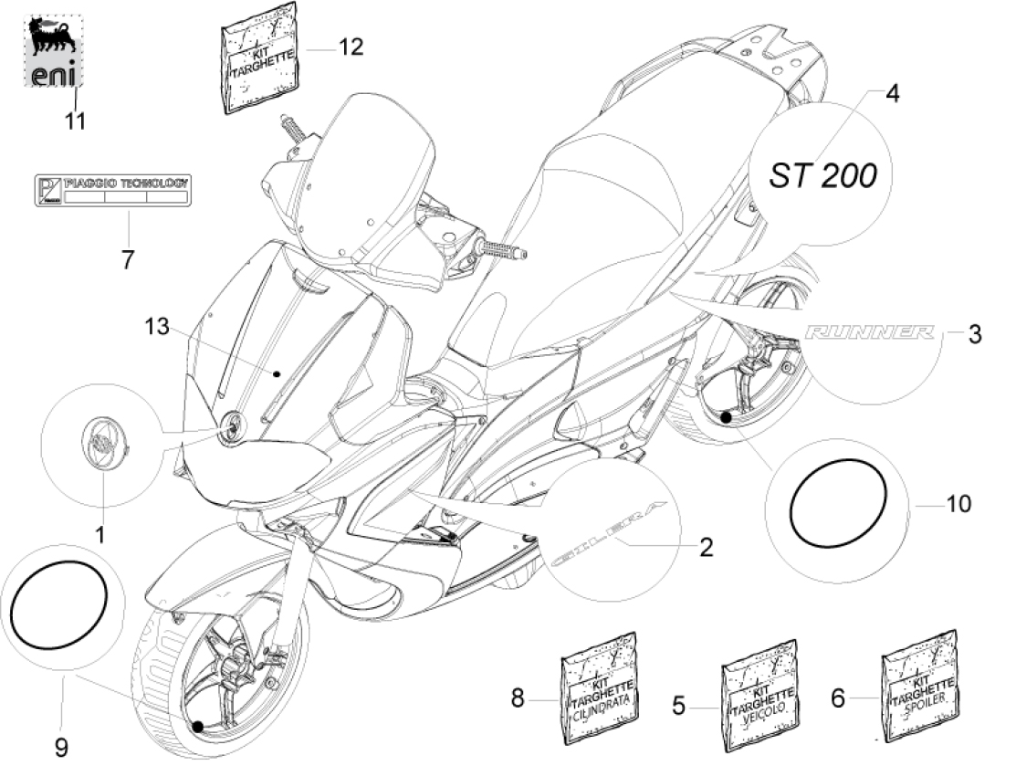 2.38 Samolepky, loga - Gilera Runner 200 ST 4T LC 2008-2011 (ZAPM46401)