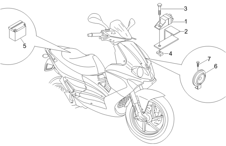 6.05 Baterie, houkačka, relé - Gilera Runner 200 VXR 4T LC 2006 UK (ZAPM46400)