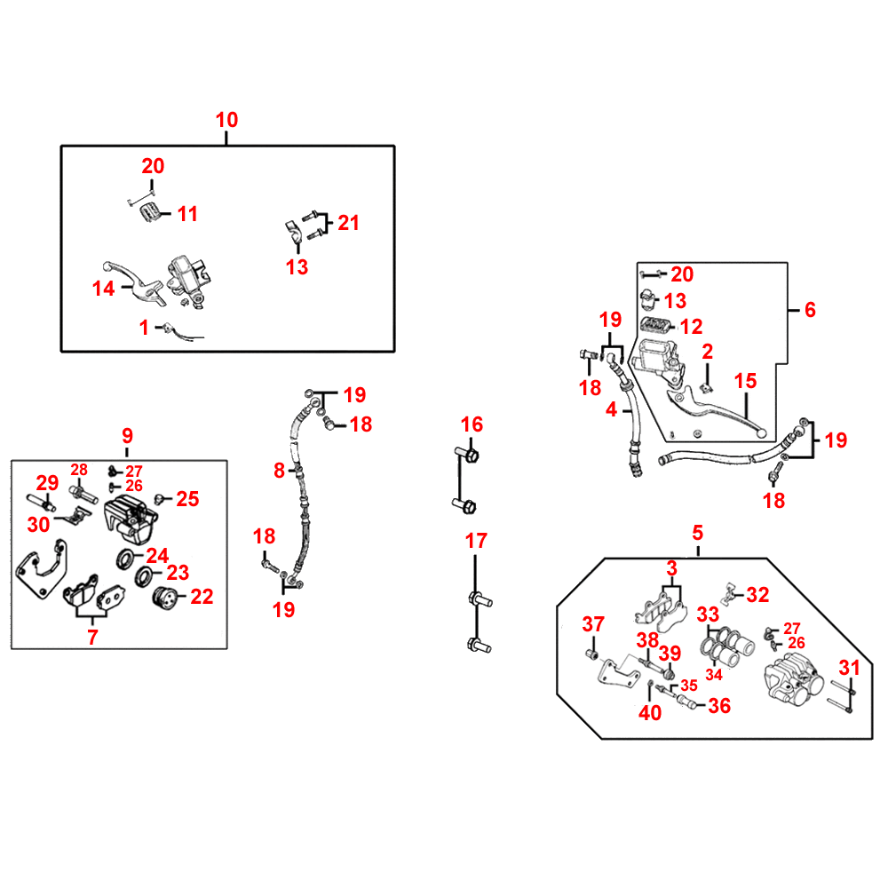 F04 Hlavní brzdový válec, brzdový třmen, brzdová páčka a brzdová hadice pro Kymco pro Agility 125 City+ [LC2C21000] (KL25DA) KL25D