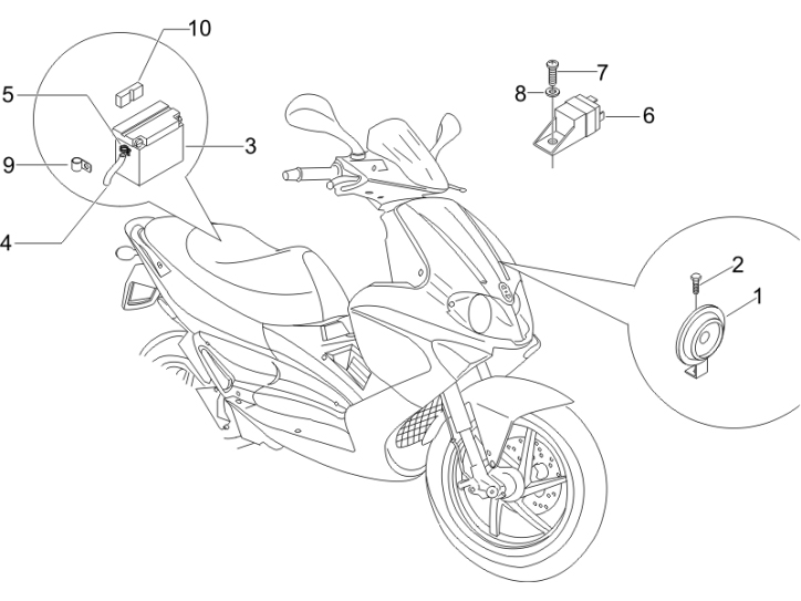 6.05 Baterie, houkačka, relé - Gilera Runner 50 SP 2007 (ZAPC461000)