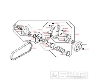 E07 Řemenice / spojka / řemen variátoru - Kymco KB 50 , Fever 2 50, Meteorit KB 50