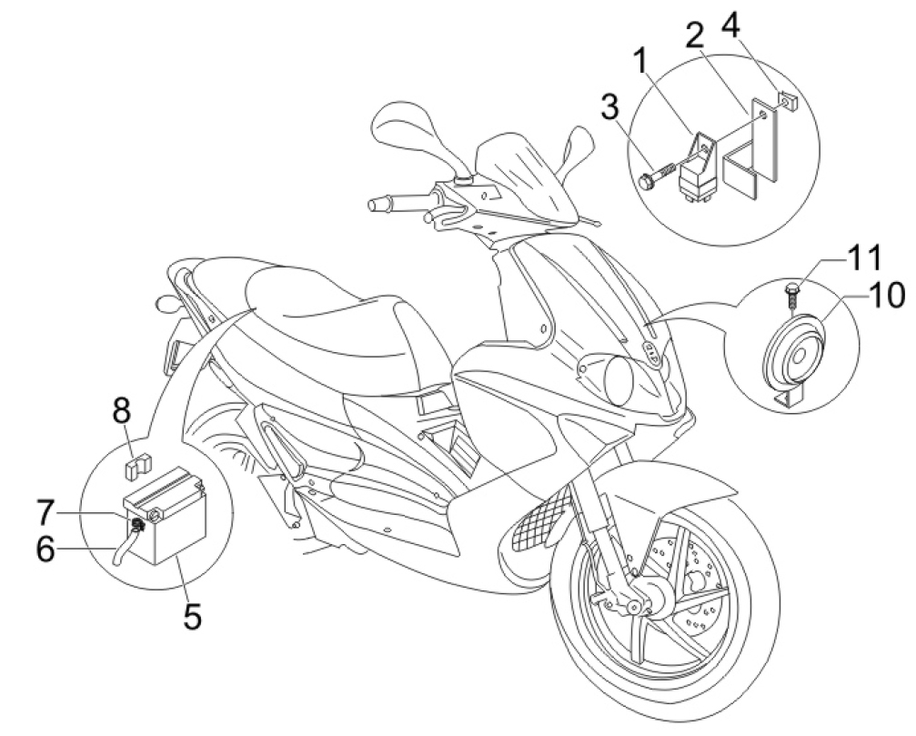 6.05 Baterie, houkačka, relé - Gilera Runner 125 "SC" VX 4T 2006-2007 (ZAPM46100)