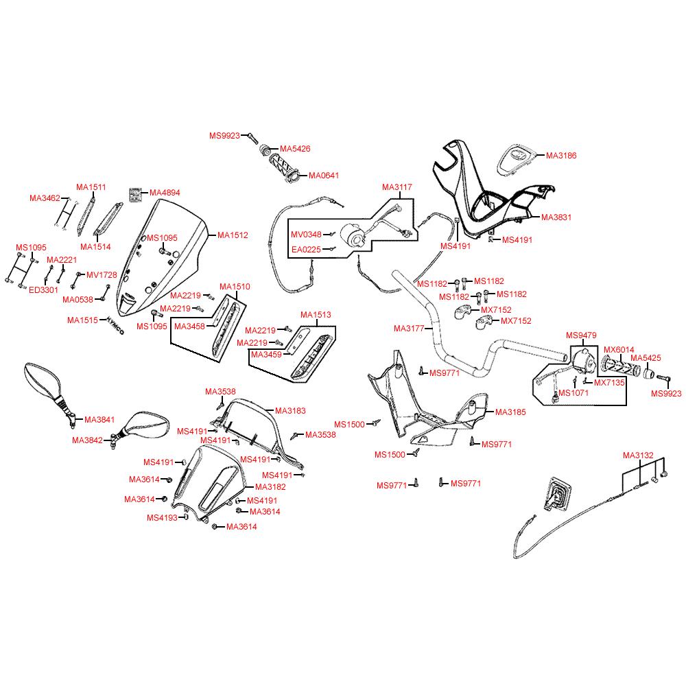 F03 Gripy / Zrcátka / Řídítka / Kapotáž řídítek - Kymco Xciting 500i EVO SBA0BB