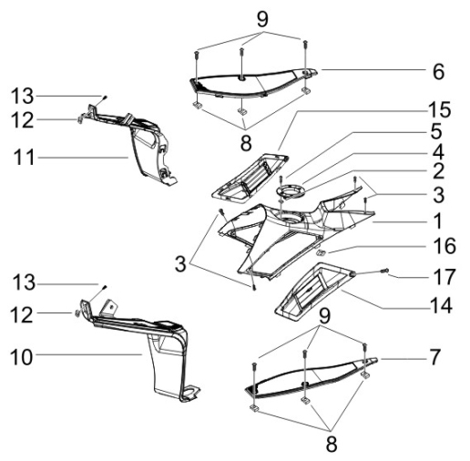 2.31 Středový plast, stupačky - Gilera Runner 50 SP 2005 UK (ZAPC461000)