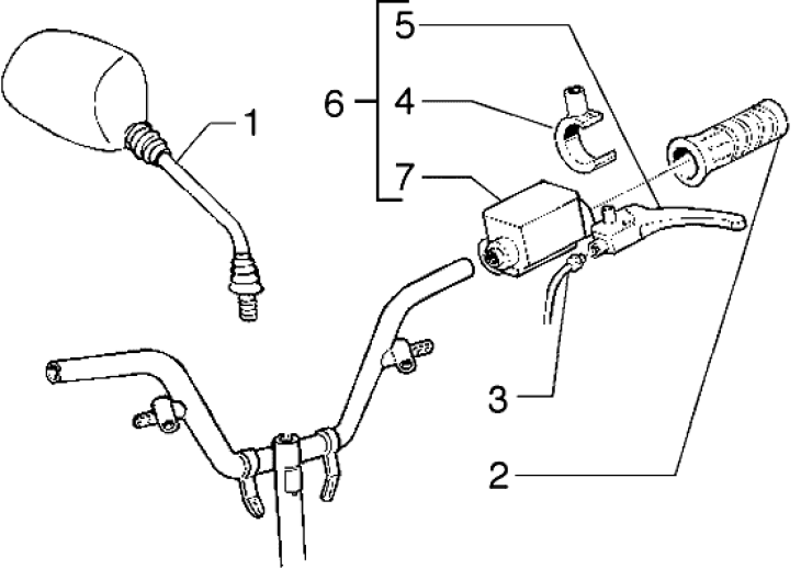 T34/A Zrcátko, levá rukojeť, brzdová páčka - Gilera Stalker 50 do roku 2005 (ZAPC13000...)