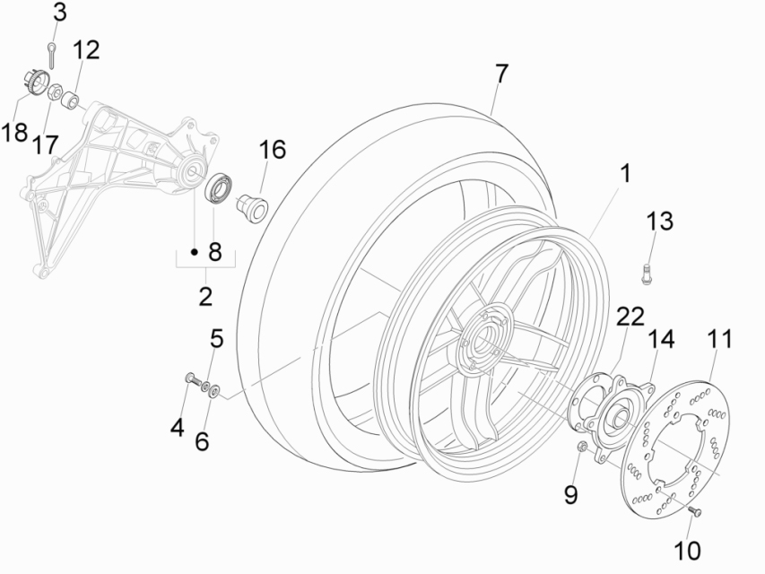 4.12 Zadní kolo - Gilera Nexus 500 4T LC 2009-2011 (ZAPM35200)