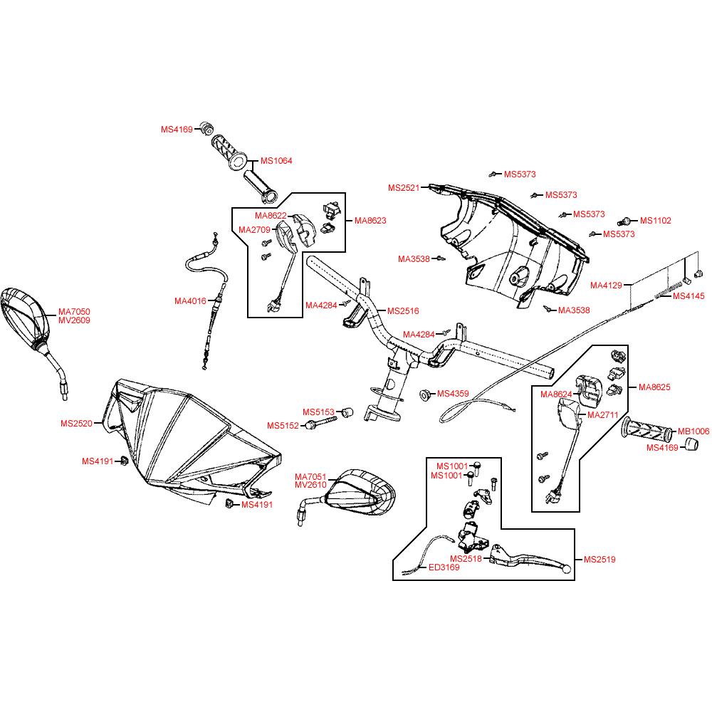 F03 Řidítka, zrcátka a přepínače - Kymco  Agility 50 RS 4T KG10S