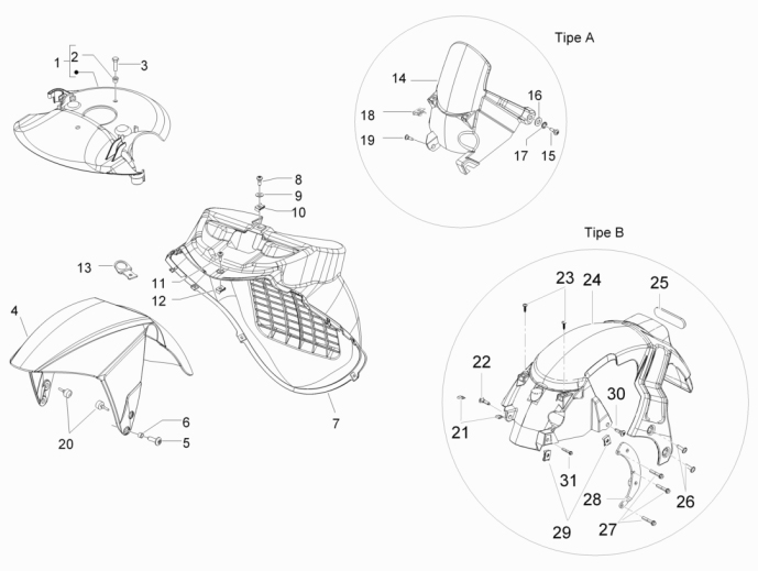 2.33 Přední a zadní blatník - Gilera Runner 50 PureJet 2010-2011 (ZAPC46200)