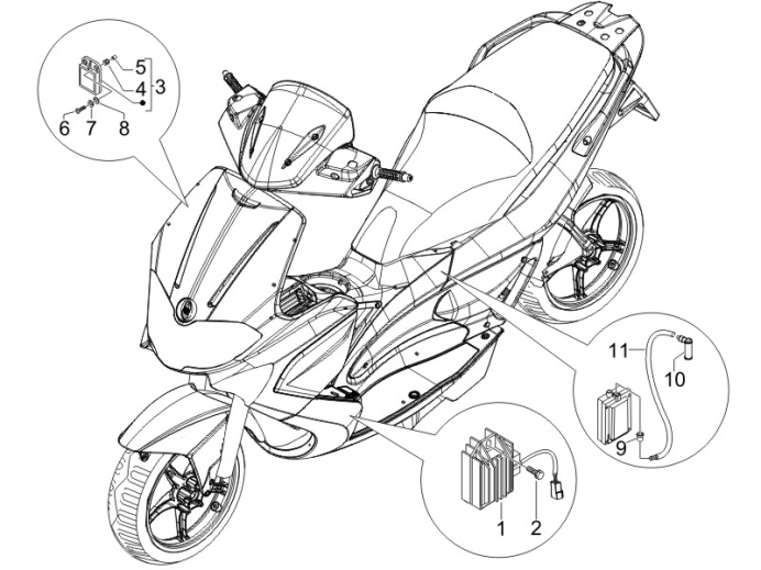 6.06 Regulátor napětí, zapalovací cívka a kabel - Gilera Runner 50 SP 2008-2009 (ZAPC46100)