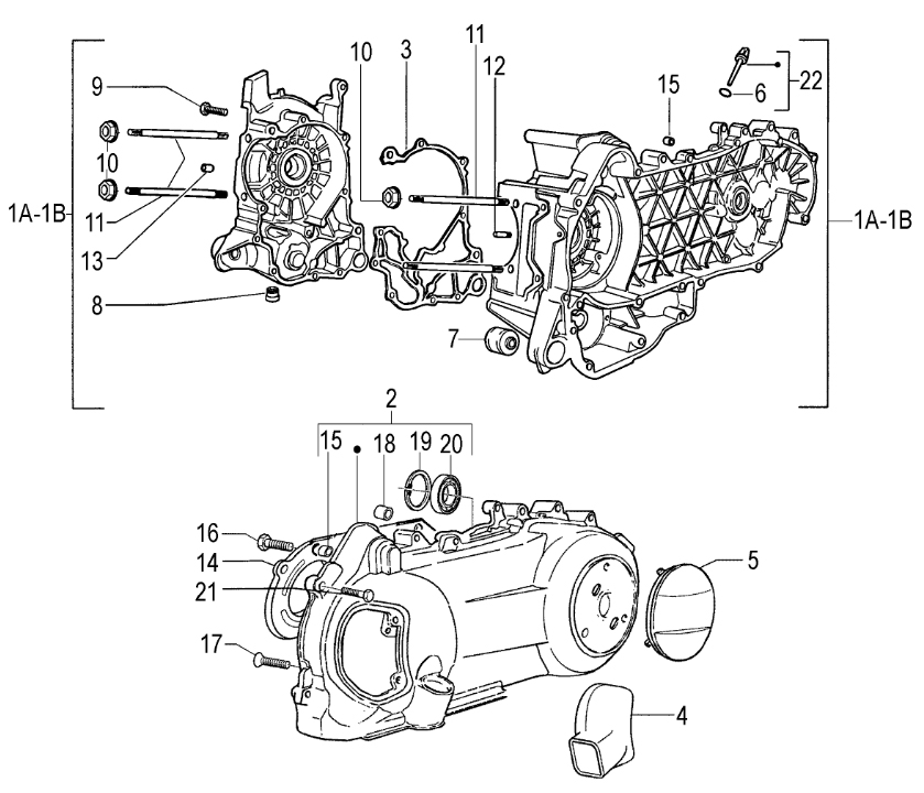 Karter motoru a víko variátoru - Malaguti Madison RS 250 Euro 2