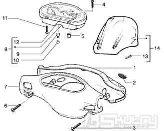 T37 Tachometr, kryt tachometru a řidítek - Gilera Runner 50 do roku 1999 (ZAPC14000)