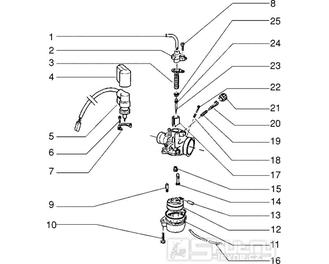 T15 Karburátor (jednotlivé díly) - Gilera Easy Moving 50ccm 2T AC (SSP2T0001001...)
