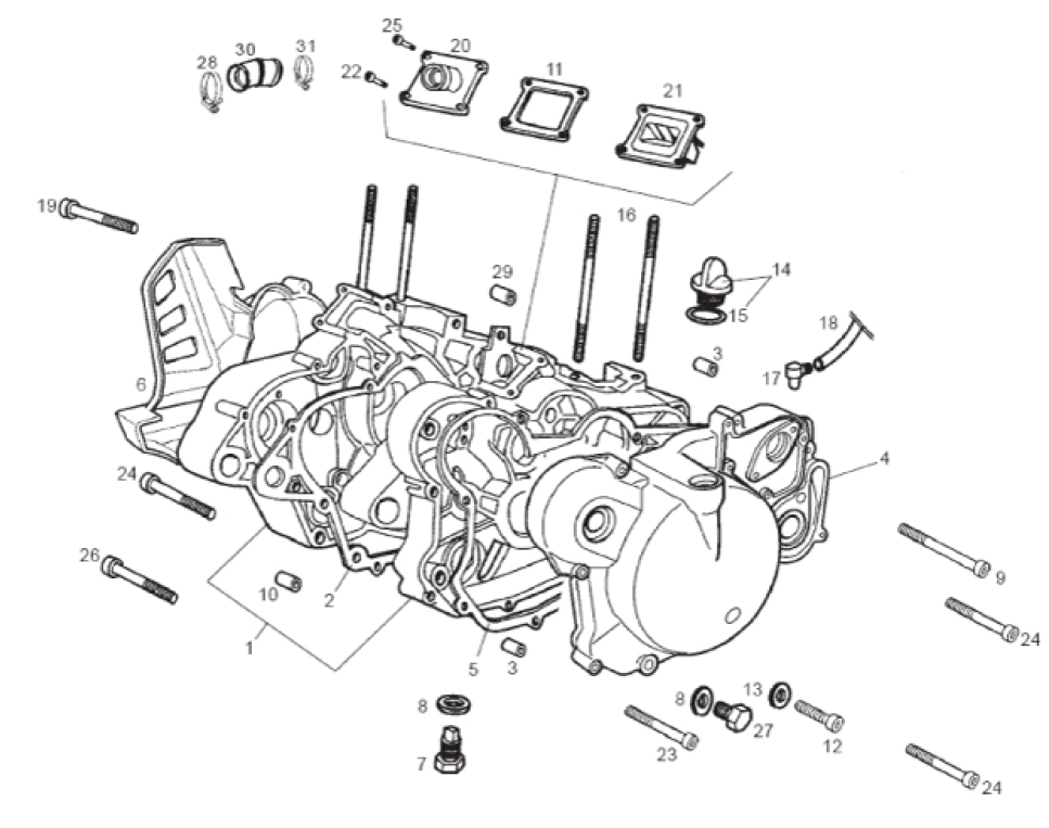 65.20 Skříň klikové hřídele, příruba sání - Gilera RCR 50 od roku 2013, D50B0