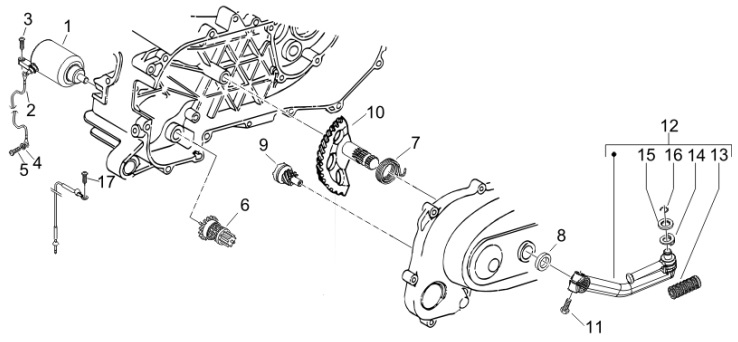 1.20 Elektrický startér motoru, nakopávací páka - Gilera Stalker 50 2T Speciální edice 2007-2008 (ZAPC40100)