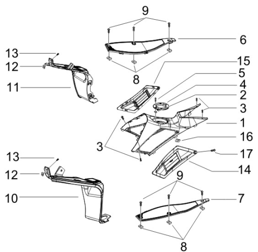 2.31 Středový plast, stupačky - Gilera Runner 50 SP 2007 (ZAPC461000)