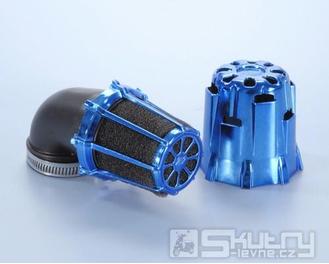 Modře chromovaný vzduchový filtr Polini (malý) - 90°, Ø 37 mm