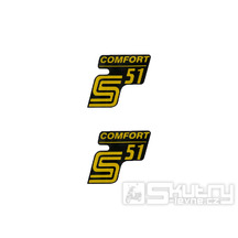 Nápis S51 Comfort samolepicí fólie černá/žlutá 2 ks pro Simson S51 / S51 Enduro