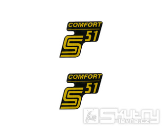 Nápis S51 Comfort samolepicí fólie černá/žlutá 2 ks pro Simson S51 / S51 Enduro