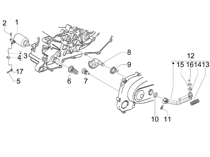 1.20 Elektrický startér motoru, nakopávací páka - Gilera Stalker 50 Naked 2008 (UK - ZAPC40102)