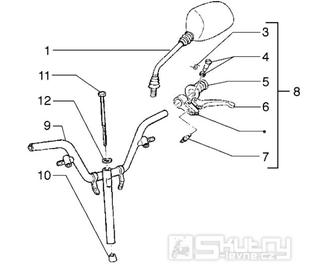 T34 Řidítka, levá rukojeť, brzdová páčka, zrcátko - Gilera Stalker 50 do roku 2005 (ZAPC13000...)