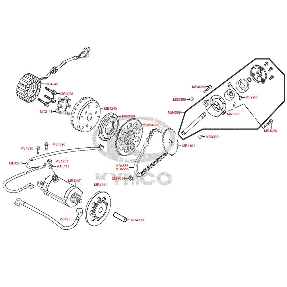 E07 Dobíjení, volnoběžka startéru a startér - Kymco MyRoad 700i ABS SAADAB