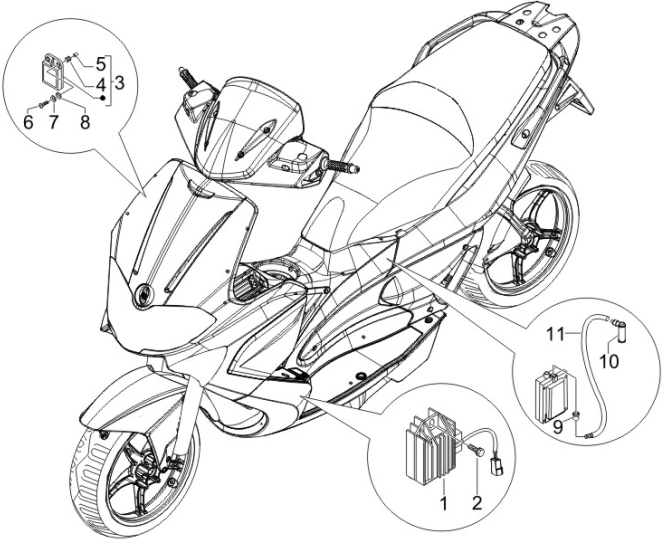 6.06 Regulátor napětí, zapalovací cívka a kabel - Gilera Runner 50 SP 2010-2012 (ZAPC46100, ZAPC46300, ZAPC4610001)