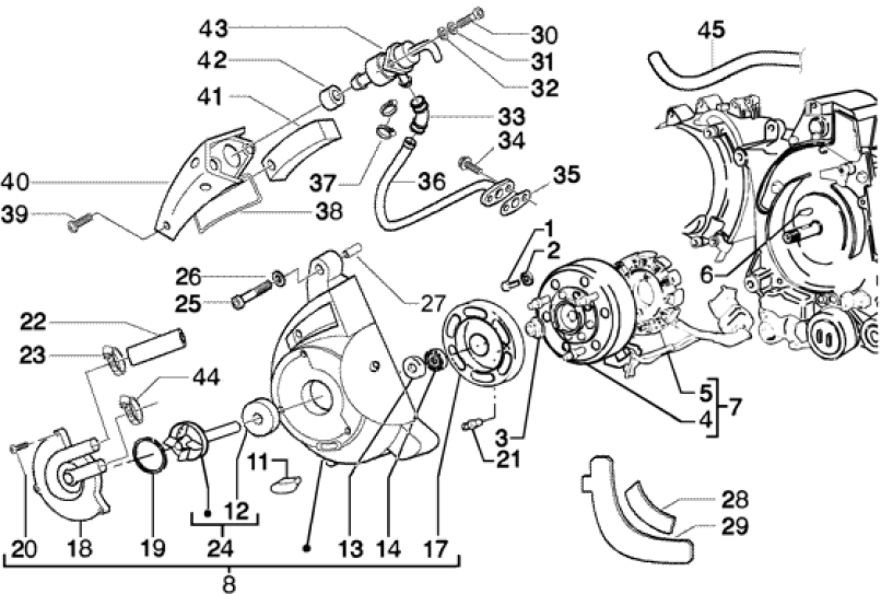 T16 Magneto dobíjení, sekundární vzduchový filtr - Gilera Runner VX 125 4T (ZAPM24100, ZAPM24000)