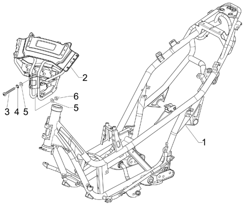 2.01 Rám, stupačky - Gilera Nexus 125ie 4T LC 2008 (ZAPM35700)