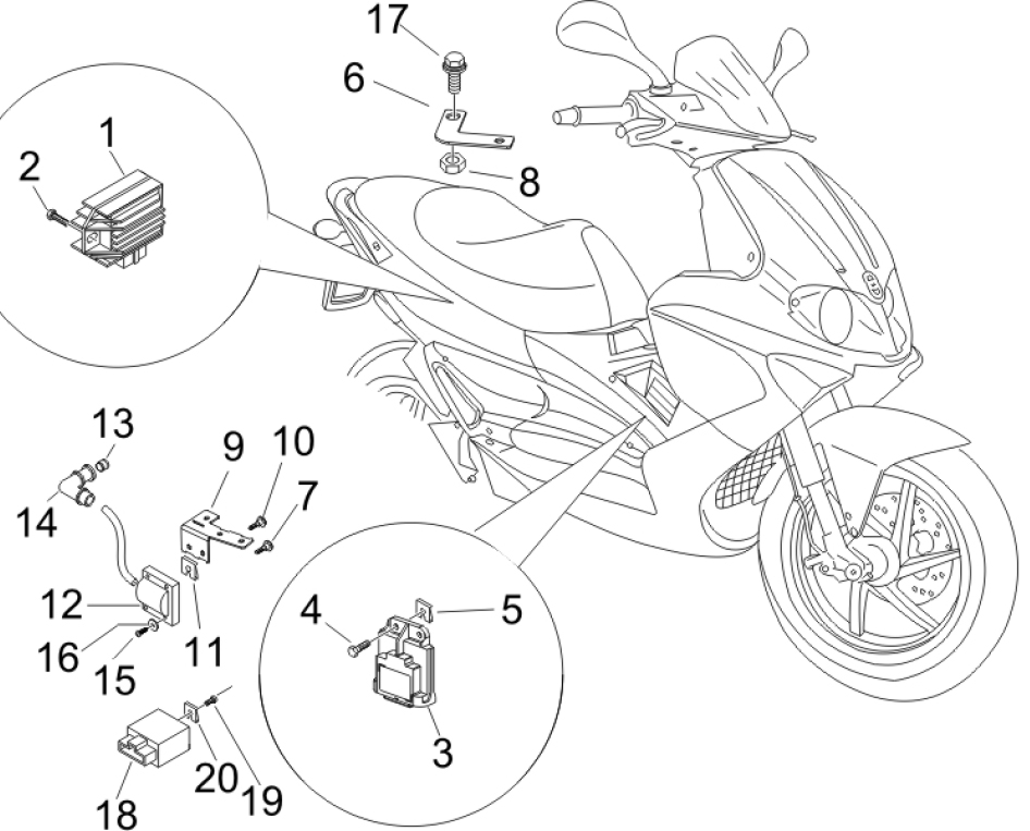 6.06 Regulátor napětí, zapalovací cívka a kabel - Gilera Runner 125 VX 4T Speciální série 2007 (ZAPM46300)